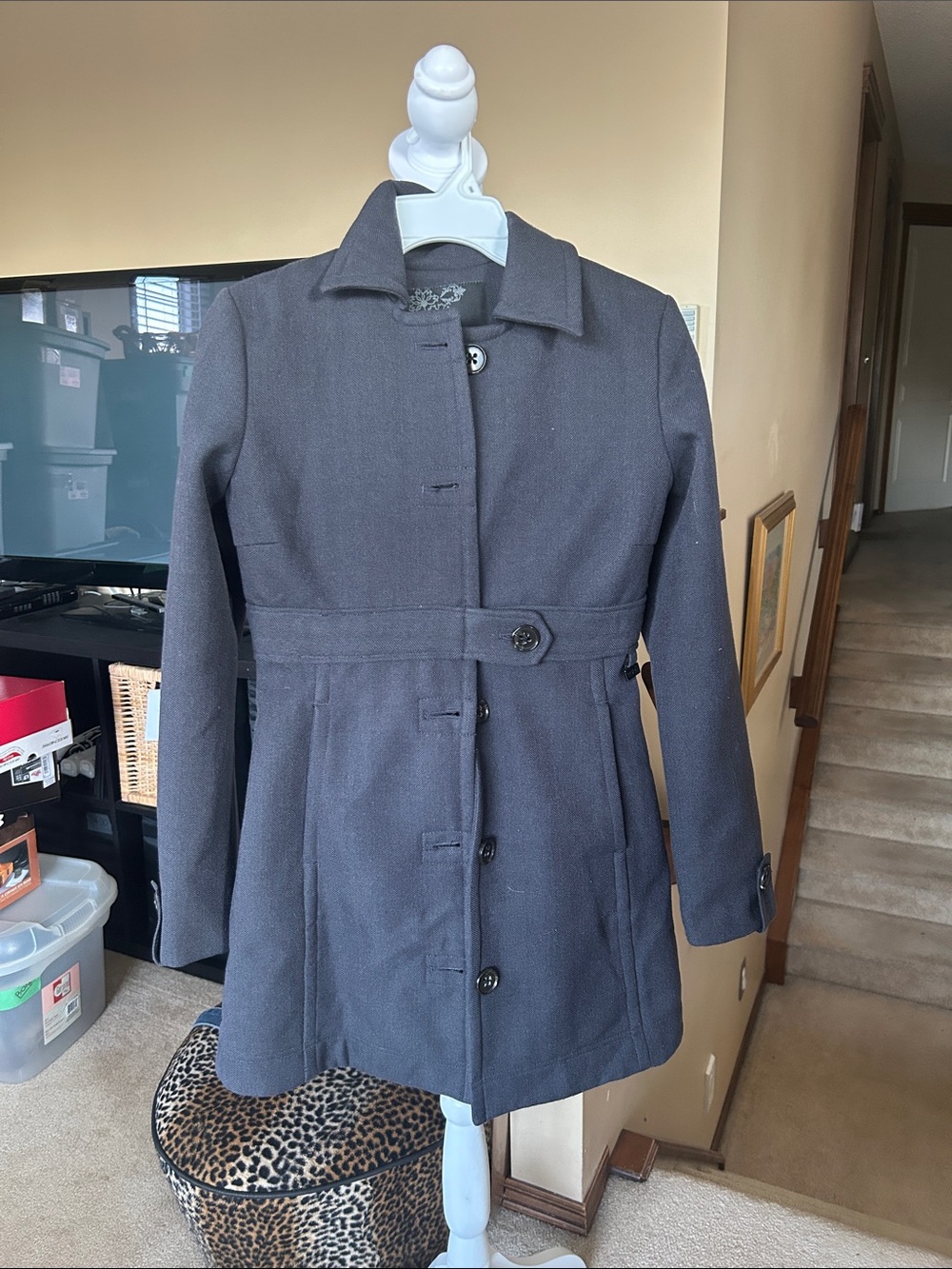 LOLE Grey Women's Pea Coat/trench style/ belted waist.